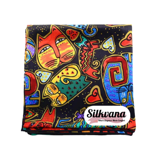 Silk Scarf – Elegant Black Cat Print