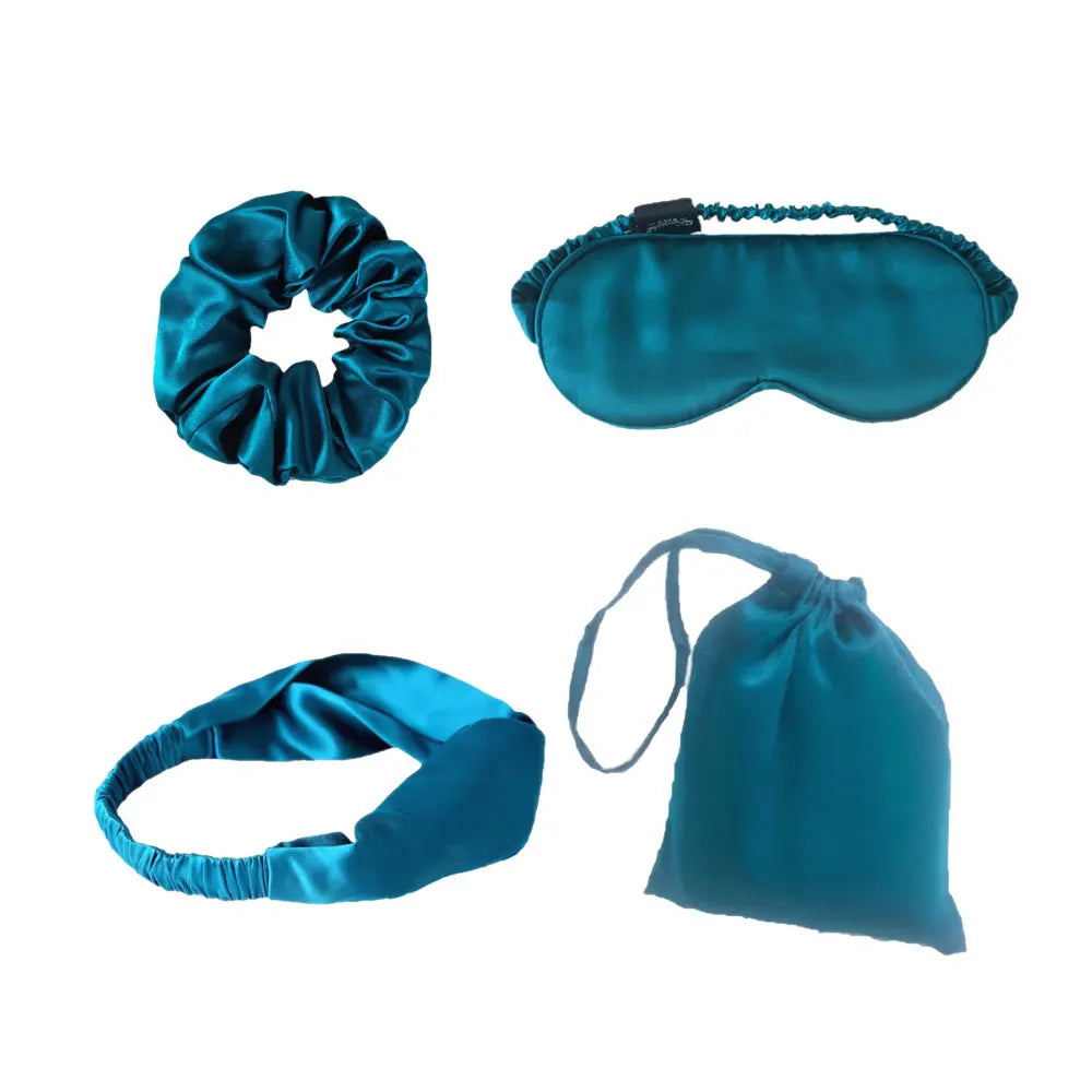 Silk Travel Set – Eye Mask, Scrunchies & Pouch