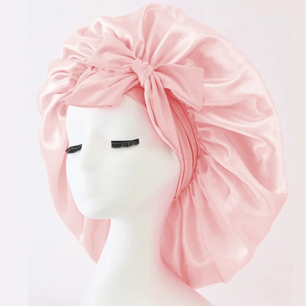 Satin Bonnet with Bow – Frizz-Free Sleep Cap