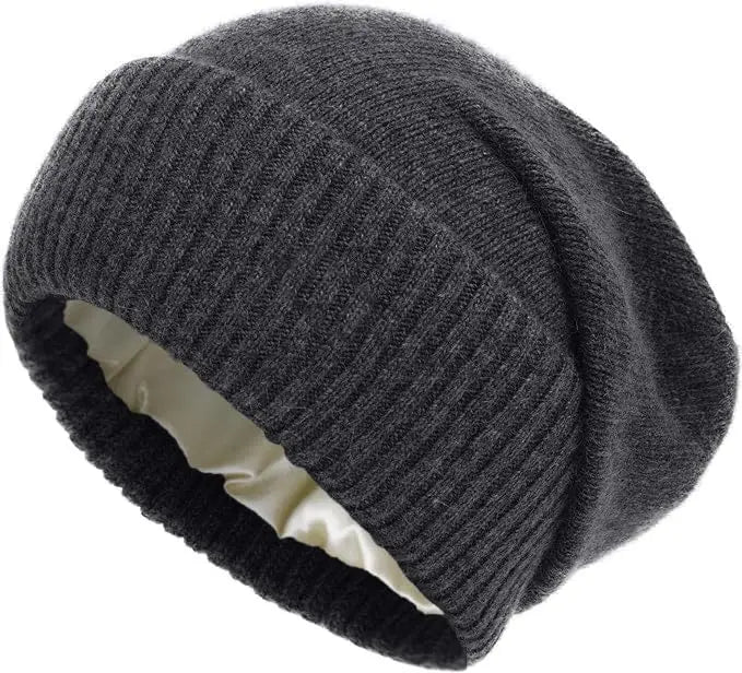 Luxury Satin-Lined Cashmere Beanie – Frizz-Free & Ultra-Warm