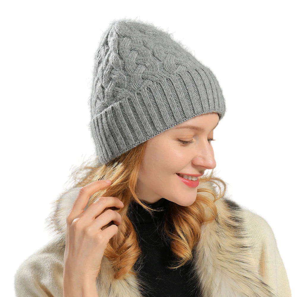 Knitted Cashmere Beanie – Satin Lined Hat