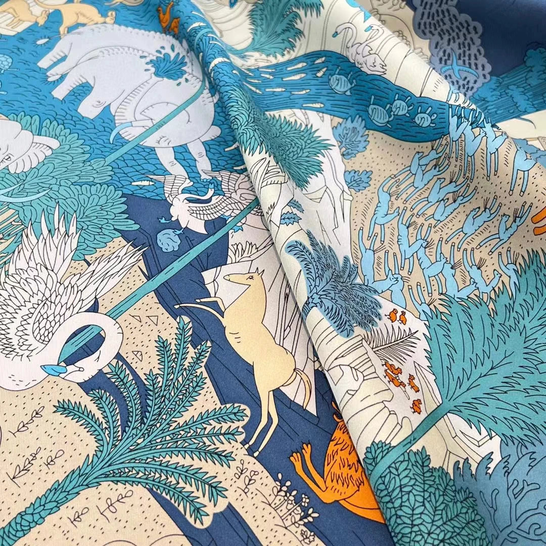 Silk Square – Botanical Blue Whisper (90cm)