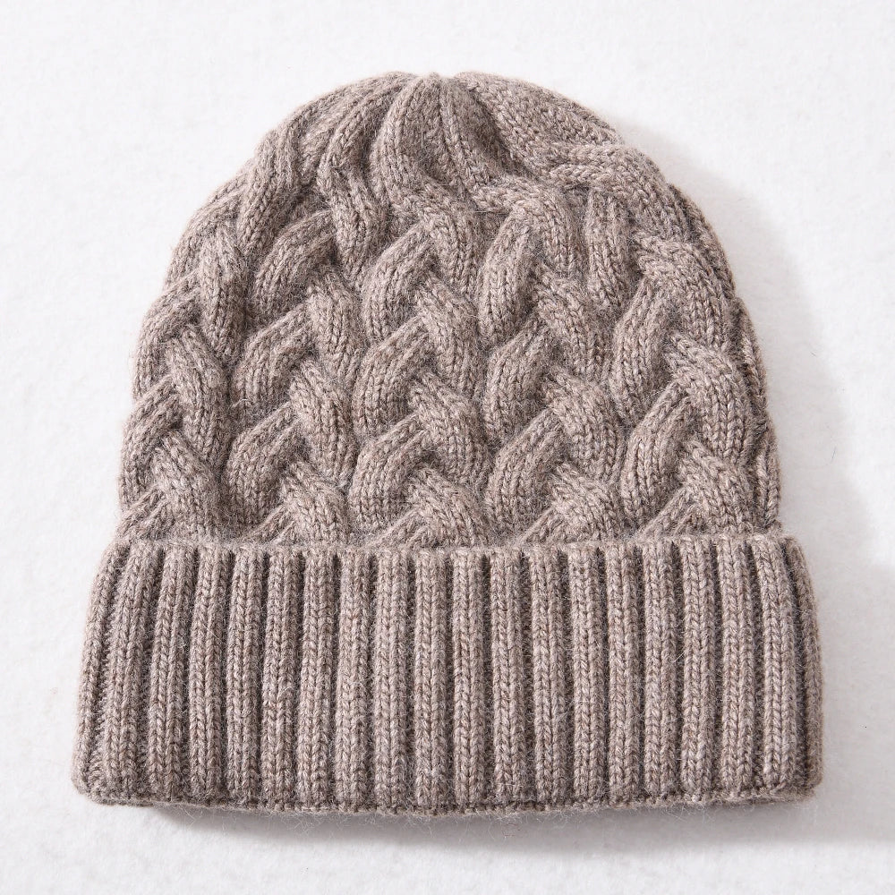 Knitted Cashmere Beanie – Satin Lined Hat