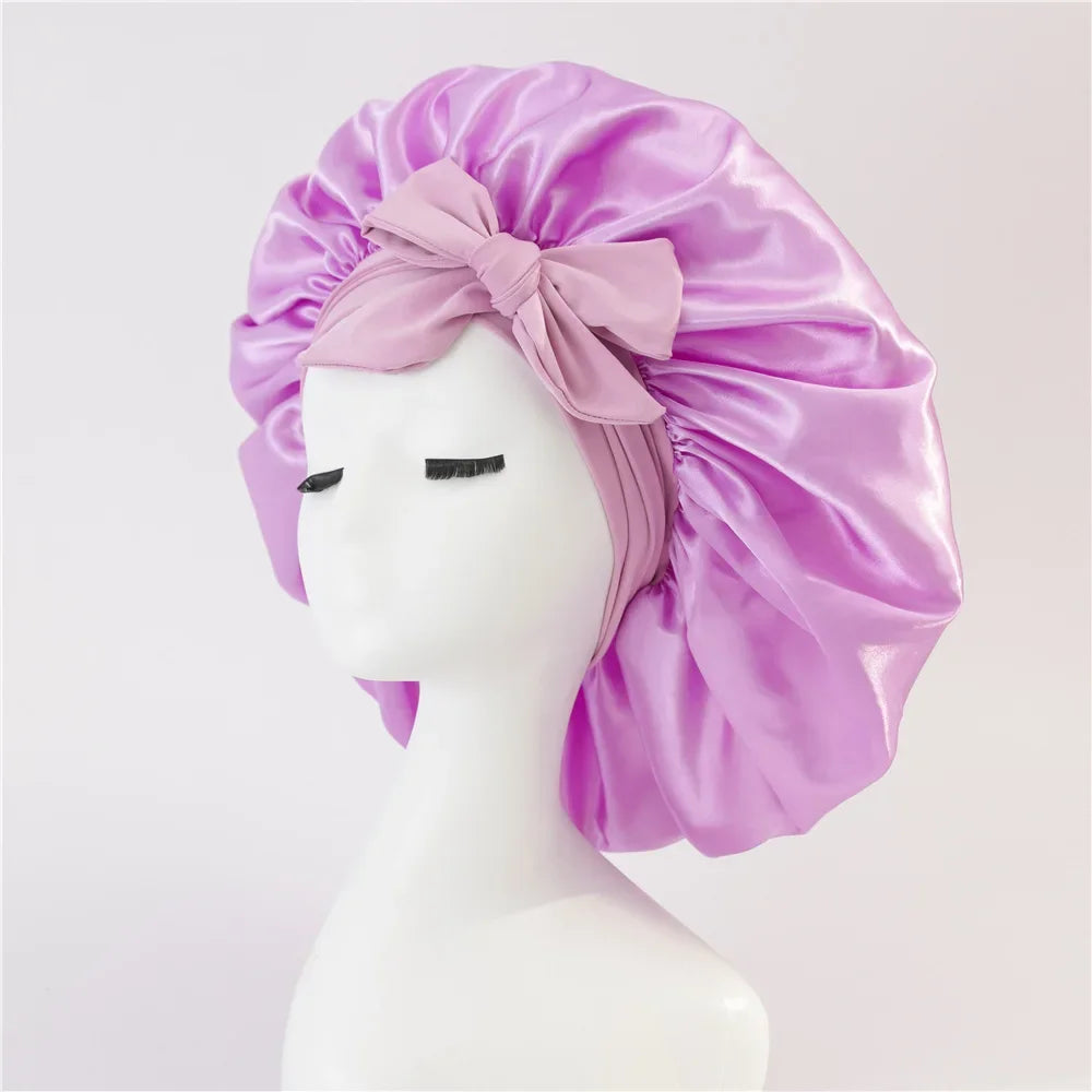 Satin Bonnet – Adjustable Bow Fit for Dyed Hair
