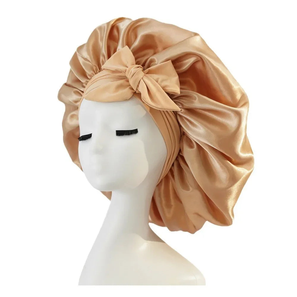 Satin Bonnet – Adjustable Bow Fit for Dyed Hair