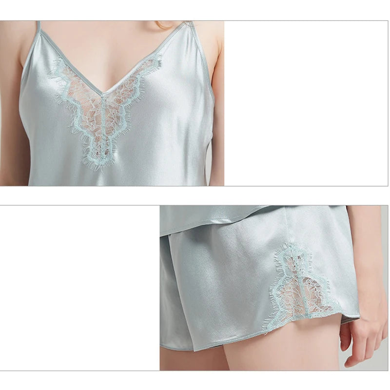 Silk Pajama Set – Lace Trimmed Elegance