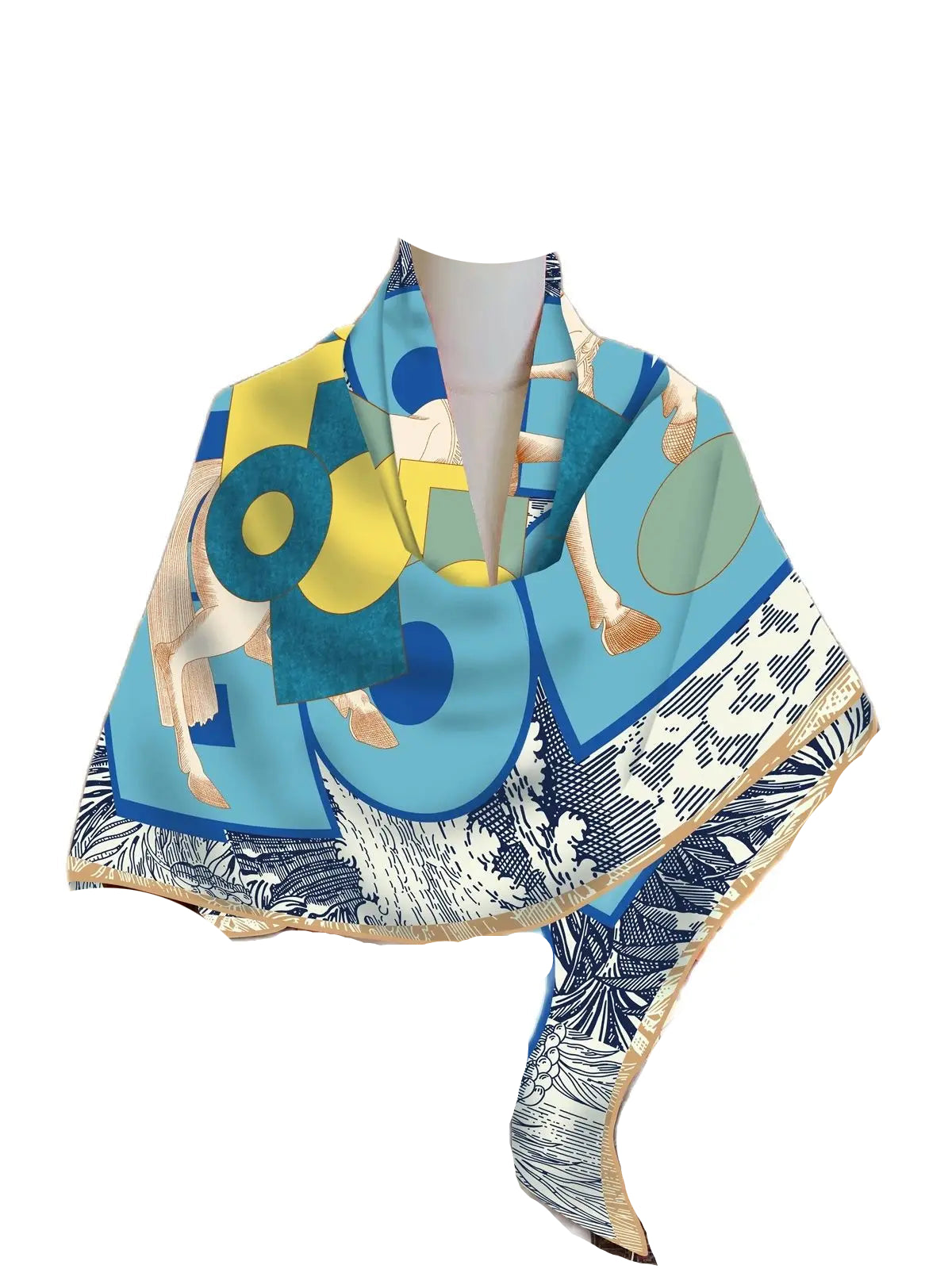 Modern Art Silk & Cashmere Scarf – Hand-Rolled, 130x130cm