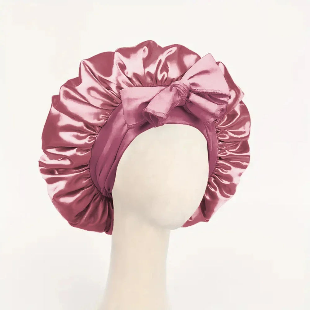 Satin Bonnet with Bow – Frizz-Free Sleep Cap