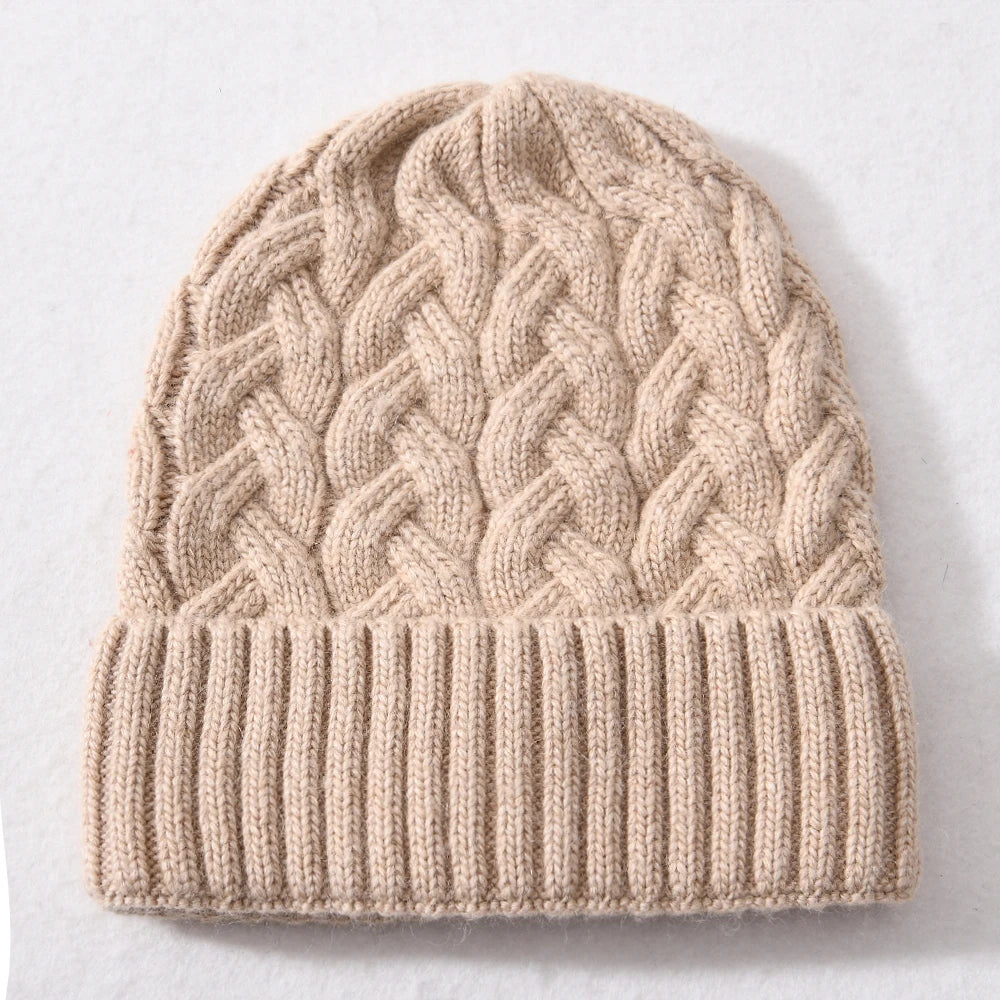 Knitted Cashmere Beanie – Satin Lined Hat