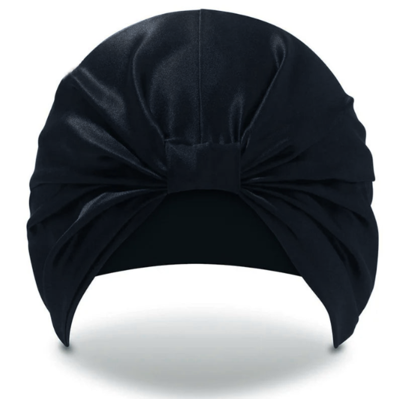 Black silk bonnet for hair – luxury overnight sleeping cap to protect long hair and maintain smooth results