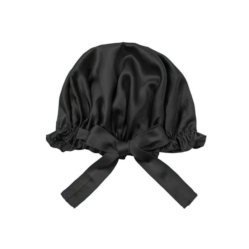 Classic Black Double Layer Mulberry Silk Bonnet – 22 Momme Natural Silk