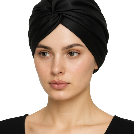 Double Layer Mulberry Silk Night Cap – Black