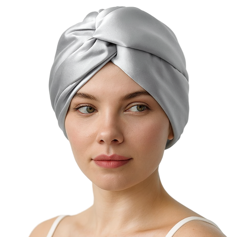 100% Mulberry Silk Hair Bonnet for Sleeping – Silver Gray