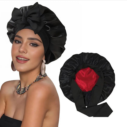 1 Piece Double Layer Satin Cap Soft Breathable Hair Care Cap Adjustable Sleeping Cap Women Styling Tool Family Gift 4