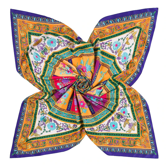 Bohemia 130cm Twill Silk Scarf – Artistic Square Shawl for Women