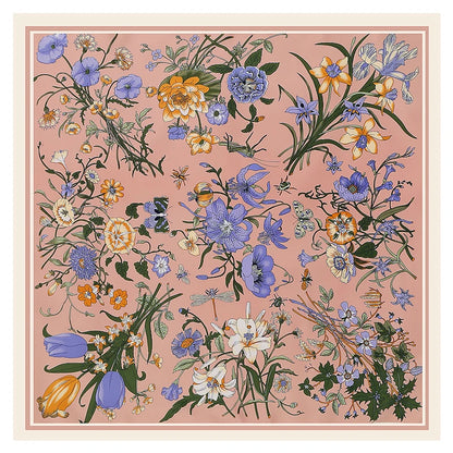 Luxury 130cm Floral Twill Silk Scarf – Elegant Square Shawl for Women