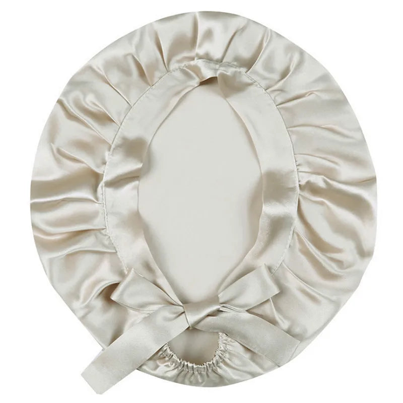 Mulberry silk hair bonnet with smooth friction-reducing surface