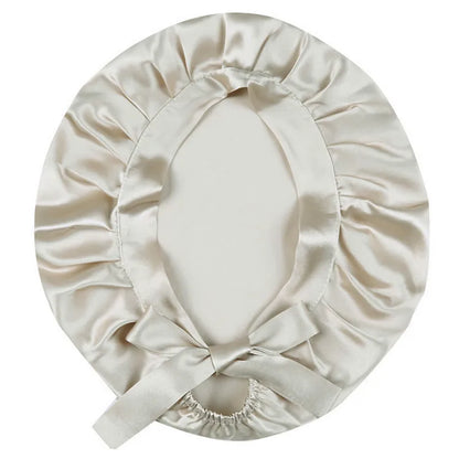 Mulberry silk hair bonnet with smooth friction-reducing surface