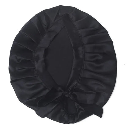 Mulberry silk hair bonnet with smooth friction-reducing surface