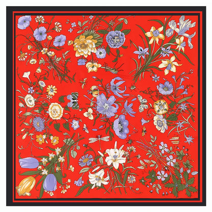 Luxury 130cm Floral Twill Silk Scarf – Elegant Square Shawl for Women