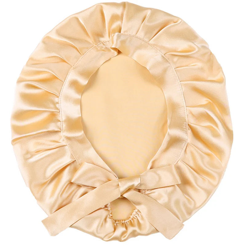 Mulberry silk hair bonnet with smooth friction-reducing surface