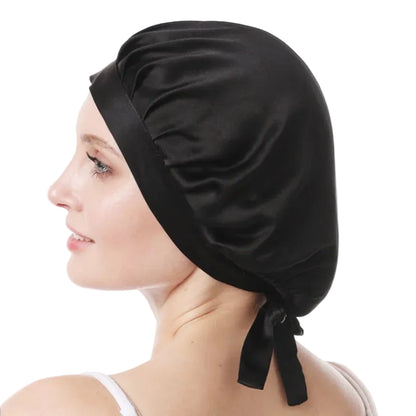 Silkvana 19 momme mulberry silk night bonnet designed for gentle overnight hair protection