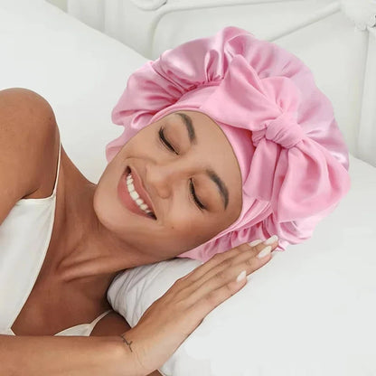 High-quality Mulberry Silk Sleeping Bonnet for Women Large Sleep Cap with Wide Elastic Tie Band for Curly Dreadlock Braid Hair 2