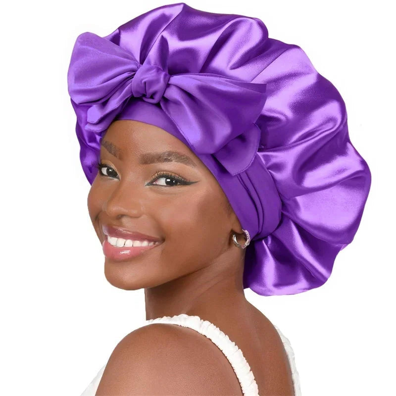High-quality Mulberry Silk Sleeping Bonnet for Women Large Sleep Cap with Wide Elastic Tie Band for Curly Dreadlock Braid Hair 9