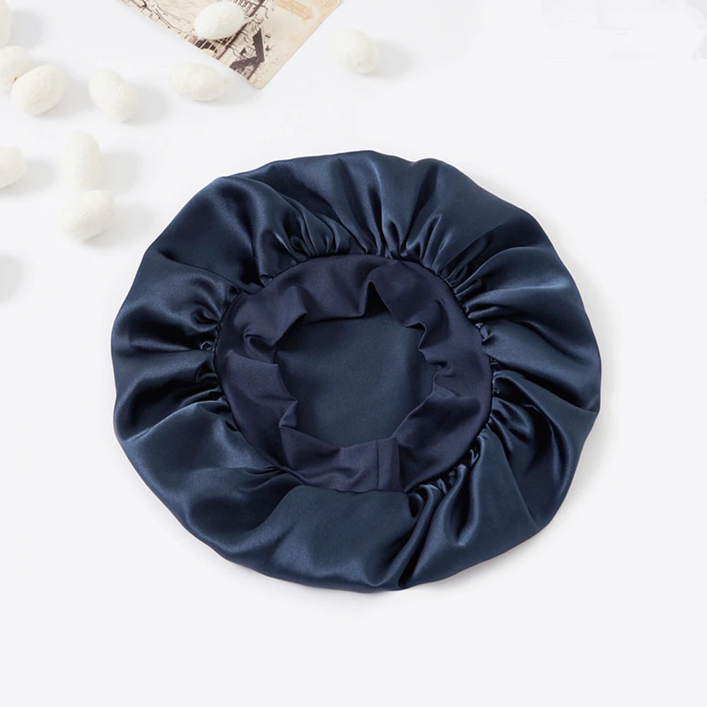 Silk bonnet designed to reduce friction during sleep