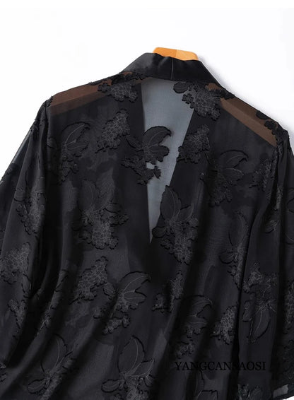 Silk Kimono – Black Jacquard Elegance