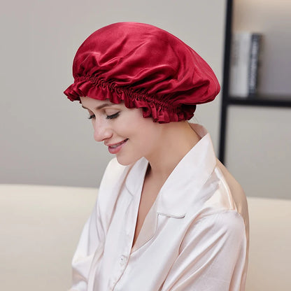 Natural silk hair bonnet with smooth friction-reducing surface