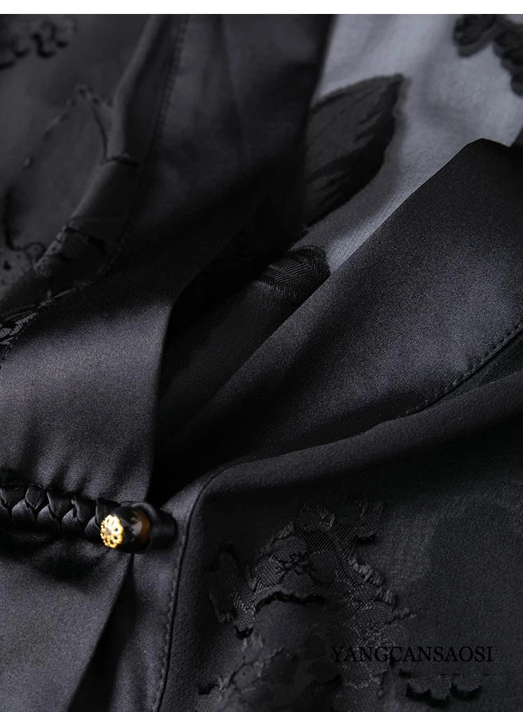 Silk Kimono – Black Jacquard Elegance