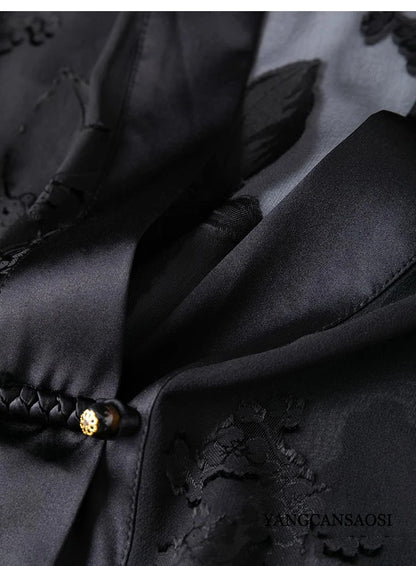 Silk Kimono – Black Jacquard Elegance