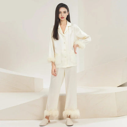 Silk Pajama Set – Feather Trimmed Luxe