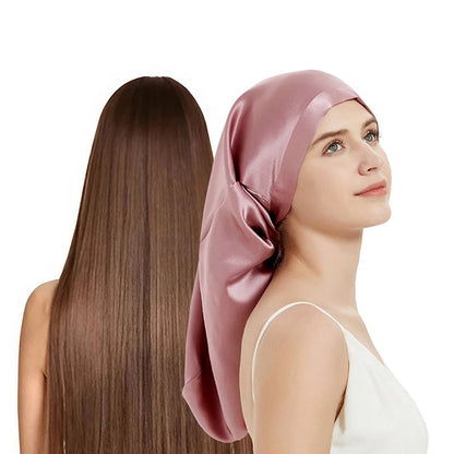 Silkvana long mulberry silk sleeping bonnet designed for long hair and overnight protection