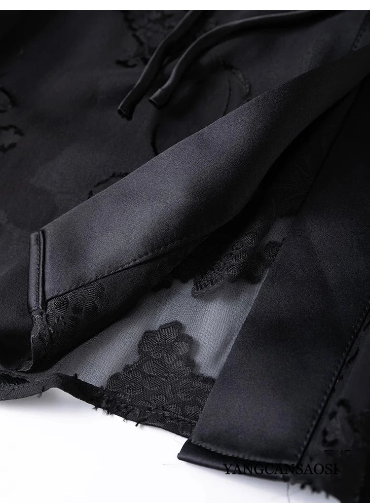 Silk Kimono – Black Jacquard Elegance