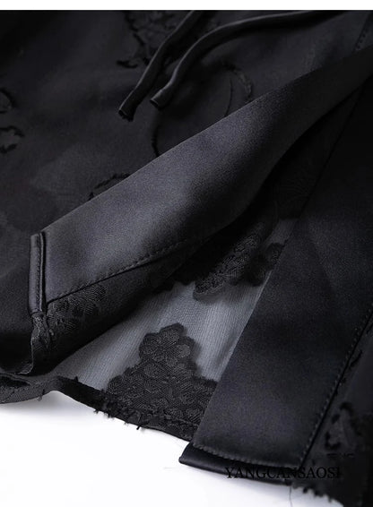 Silk Kimono – Black Jacquard Elegance