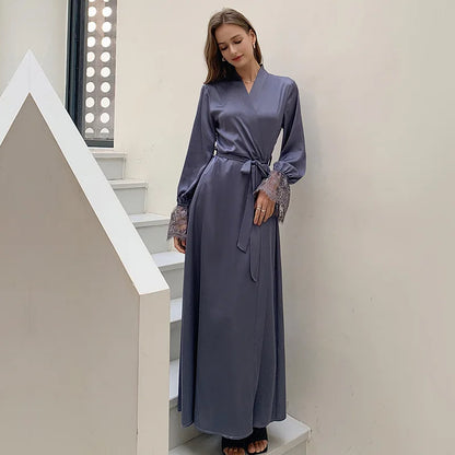 Satin Nightgown – Backless with Lace