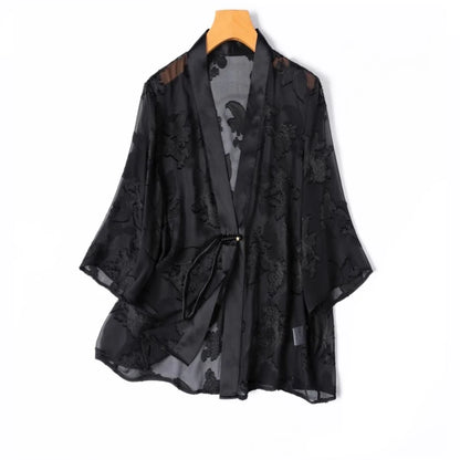 Silk Kimono – Black Jacquard Elegance