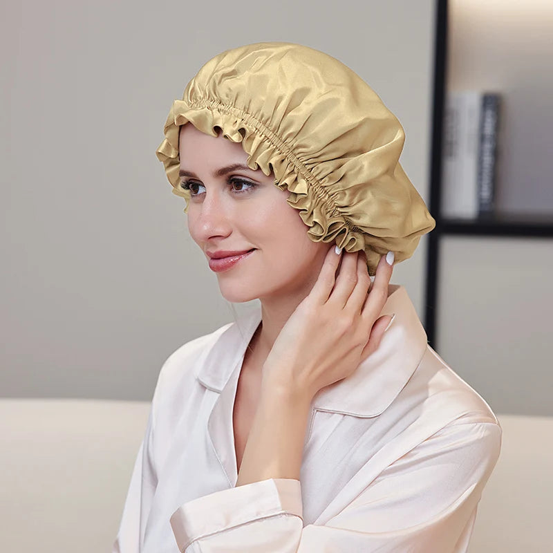 Natural silk hair bonnet with smooth friction-reducing surface