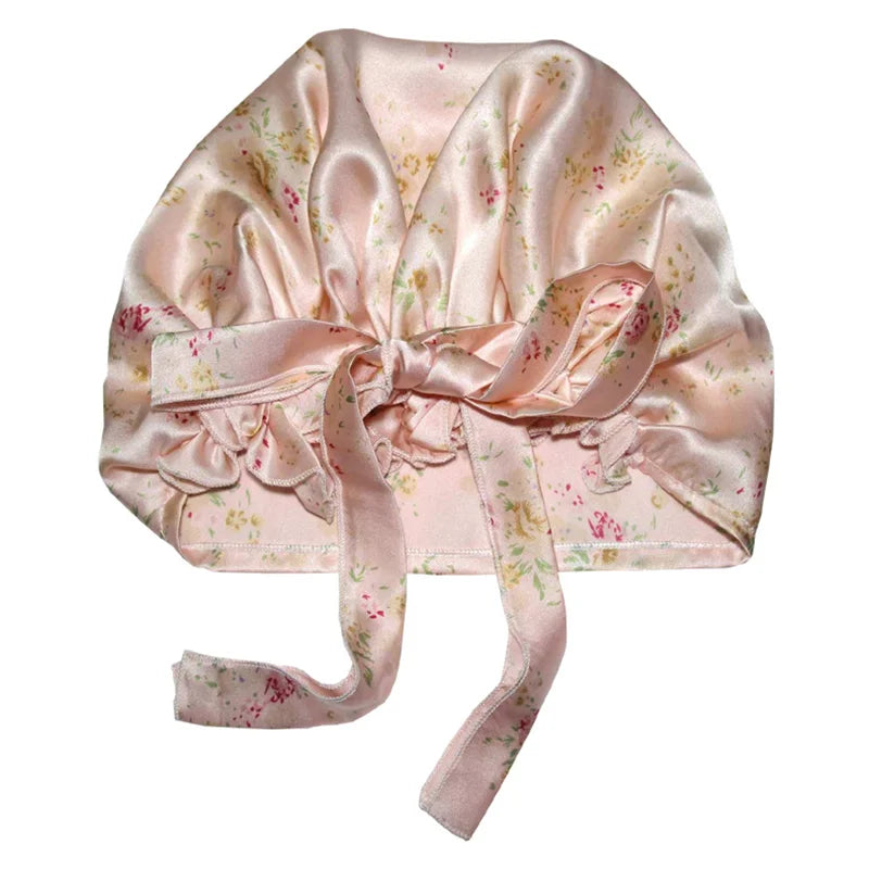 100% Pure Mulberry Silk Bonnet with Bow – Night Hair Wrap