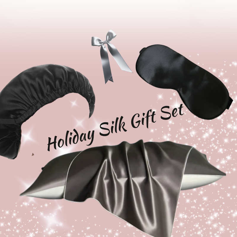 Black Mulberry Silk Luxury Sleep Gift Set with satin-lined bonnet and pillowcase – Silkvana