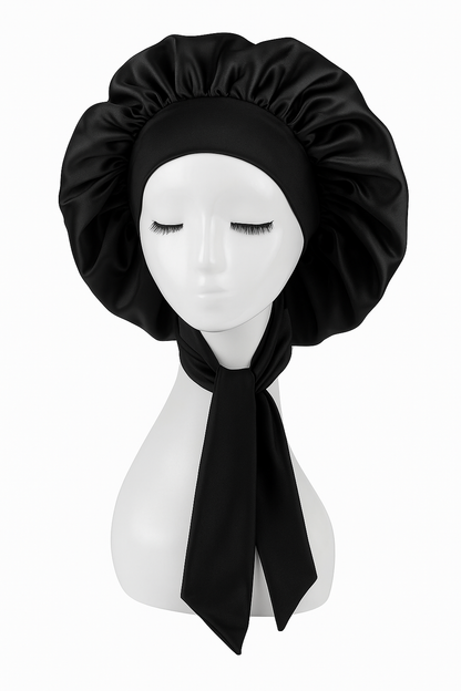 Oversized Satin Bonnet – Tie Back, Hair Wrap