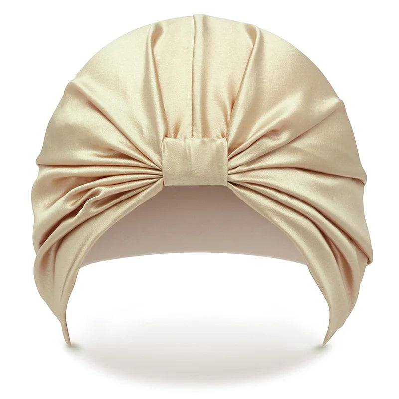 Black silk bonnet for hair – elegant overnight sleeping cap designed to protect long hair and reduce friction while you sleep