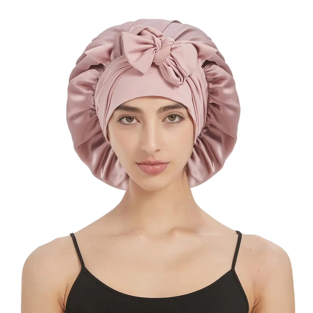 double layer mulberry silk bonnet long strap design