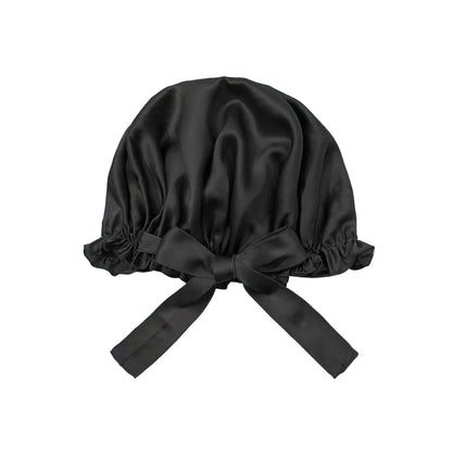 Classic Black Double Layer Mulberry Silk Bonnet – 22 Momme Natural Silk