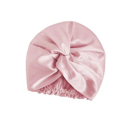 Blush pink double-layer 100% mulberry silk sleep cap by Silkvana – anti-frizz bonnet for curly and natural hair, moisture-retaining nightcap.
