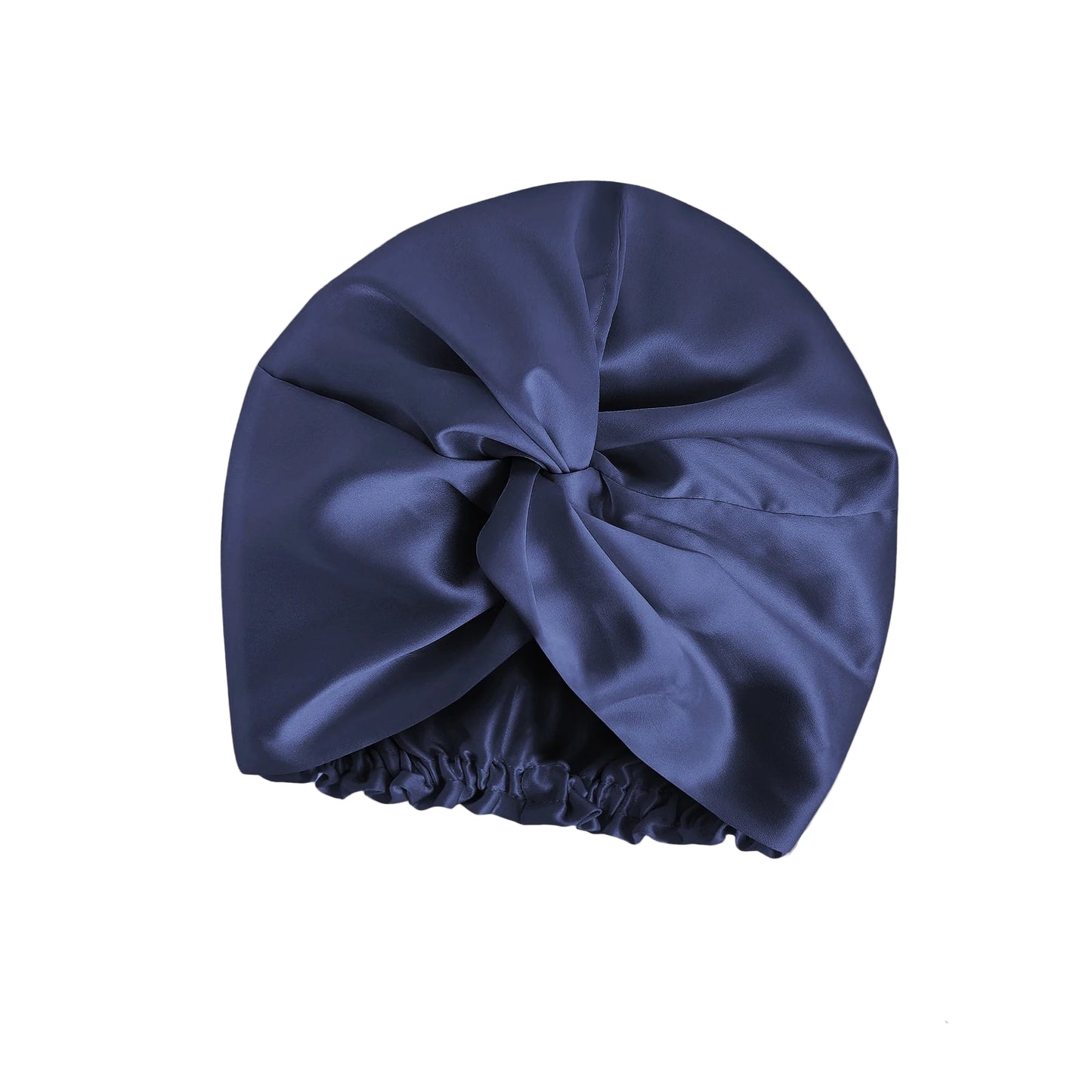 Midnight blue double-layer 100% mulberry silk sleep cap by Silkvana – elegant anti-frizz bonnet for curly and natural hair, breathable and gentle night protection.