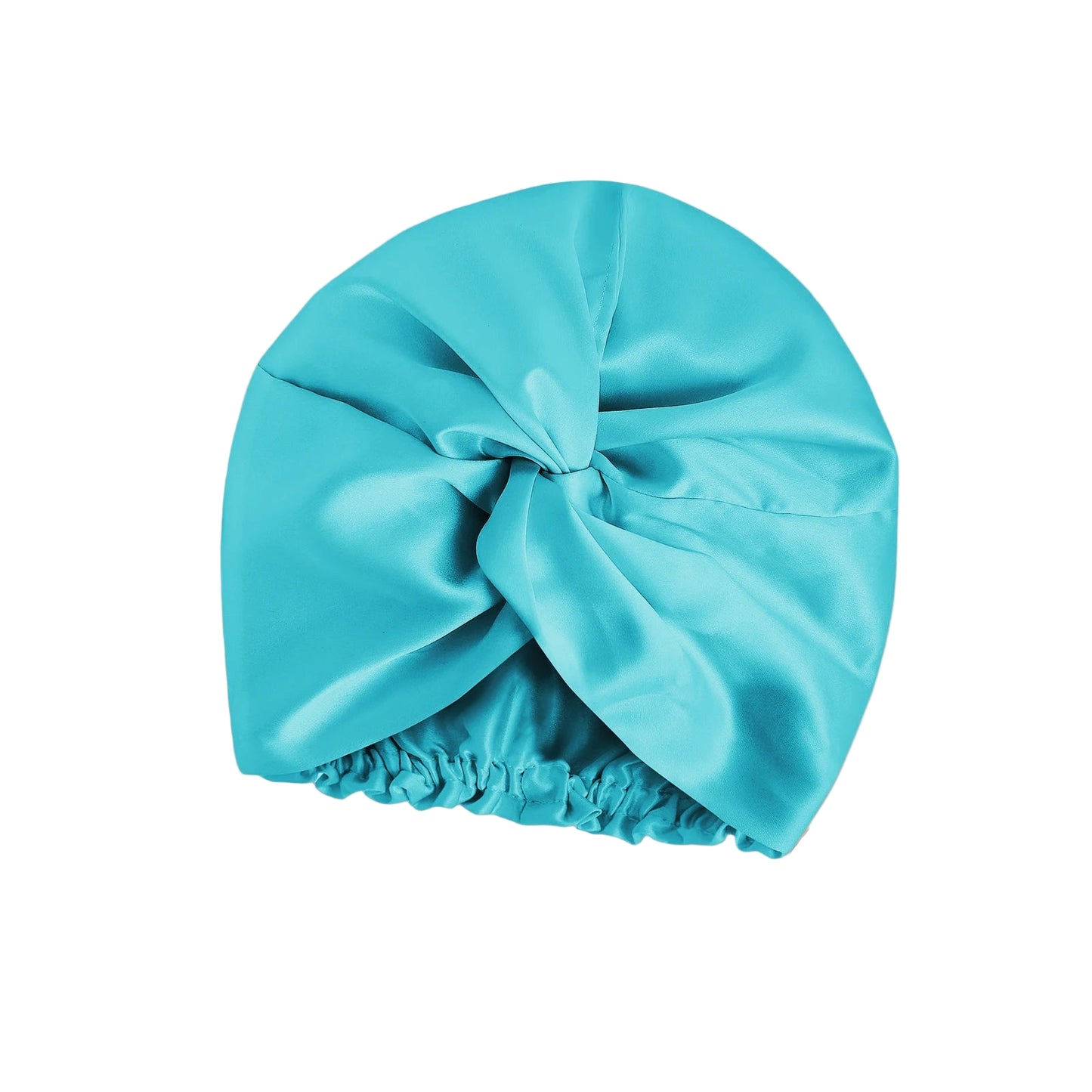 Turquoise double-layer 100% mulberry silk sleep cap by Silkvana – anti-frizz bonnet for curly and natural hair, soft breathable nightcap for smooth shiny hair.