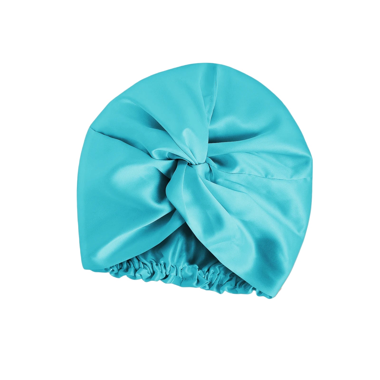 Turquoise double-layer 100% mulberry silk sleep cap by Silkvana – anti-frizz bonnet for curly and natural hair, soft breathable nightcap for smooth shiny hair.